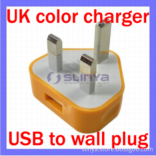 Color UK Plug Adapter USB Power AC 3 Pin UK Wall Charger for iPod, iPhone 4 4s 5V 1A (SL-C15)